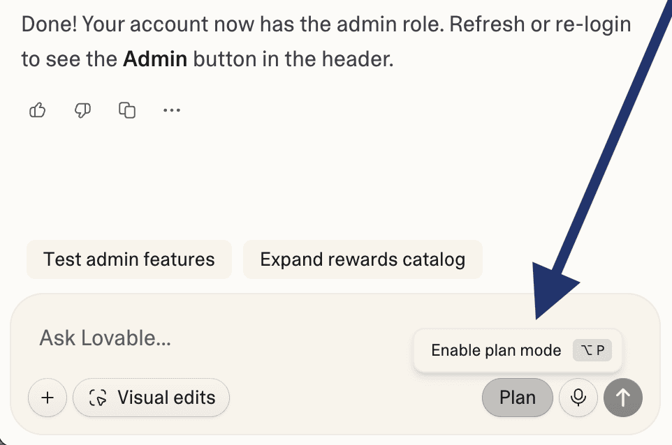 Lovable plan vs. agent mode