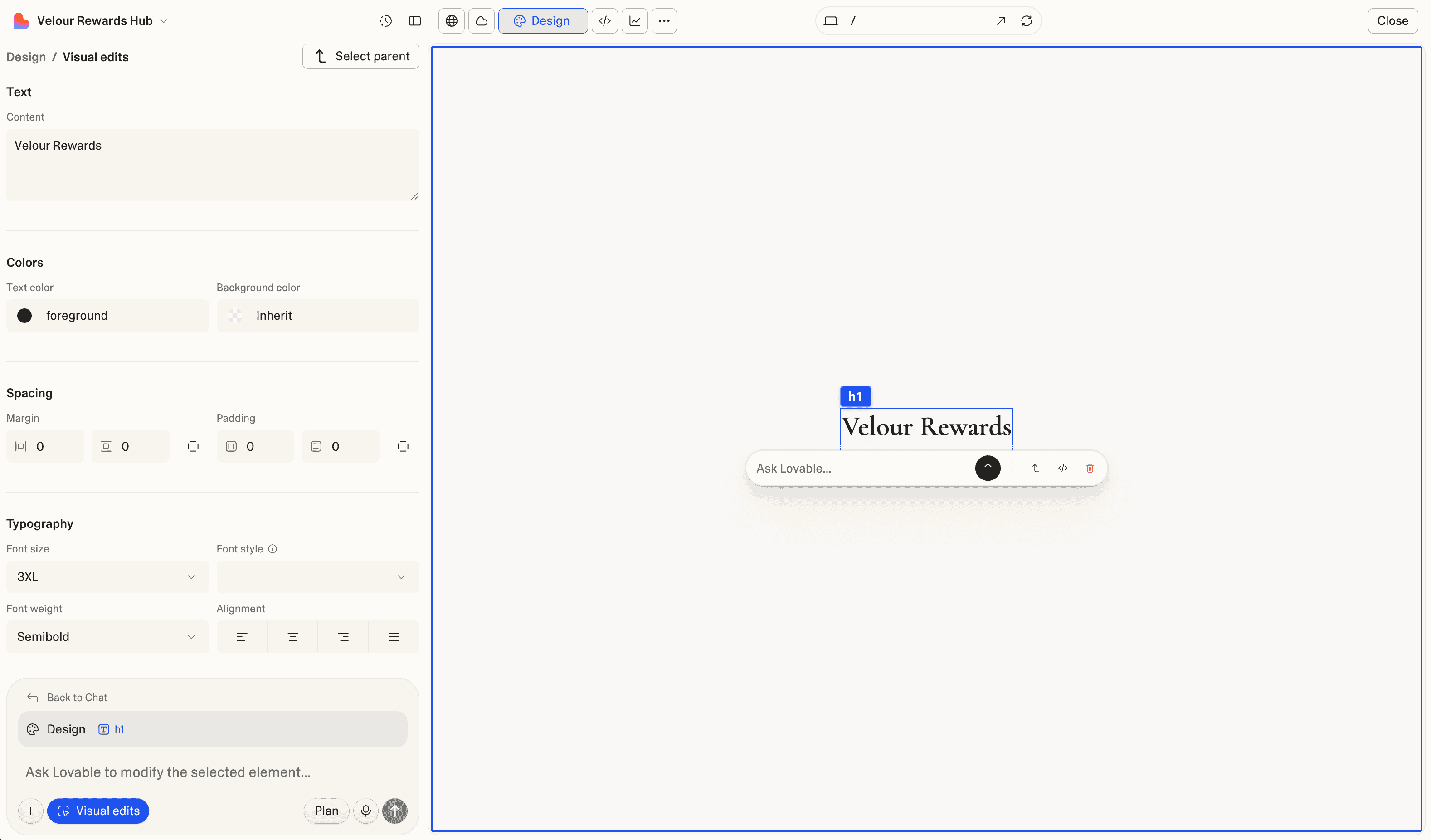 Lovable visual editor