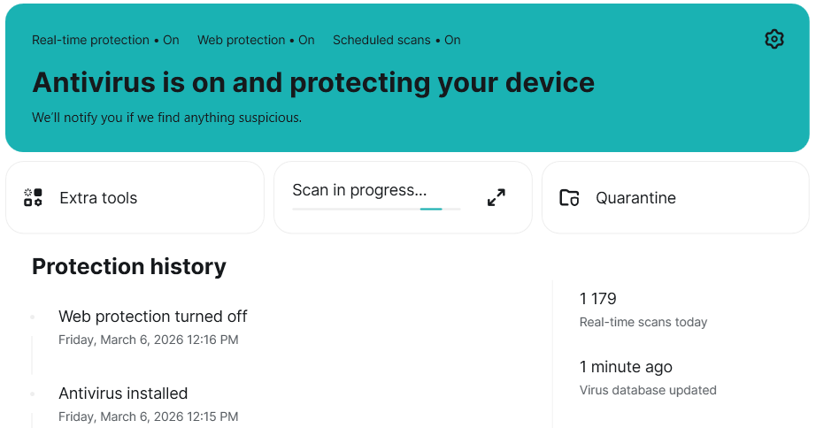 Surfshark Antivirus dashboard