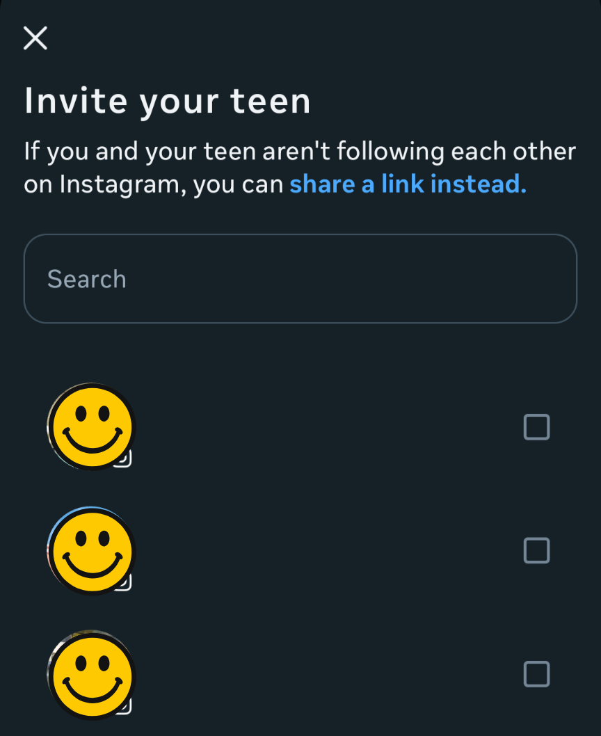 Select teen from list to set up parental controls on Instagram