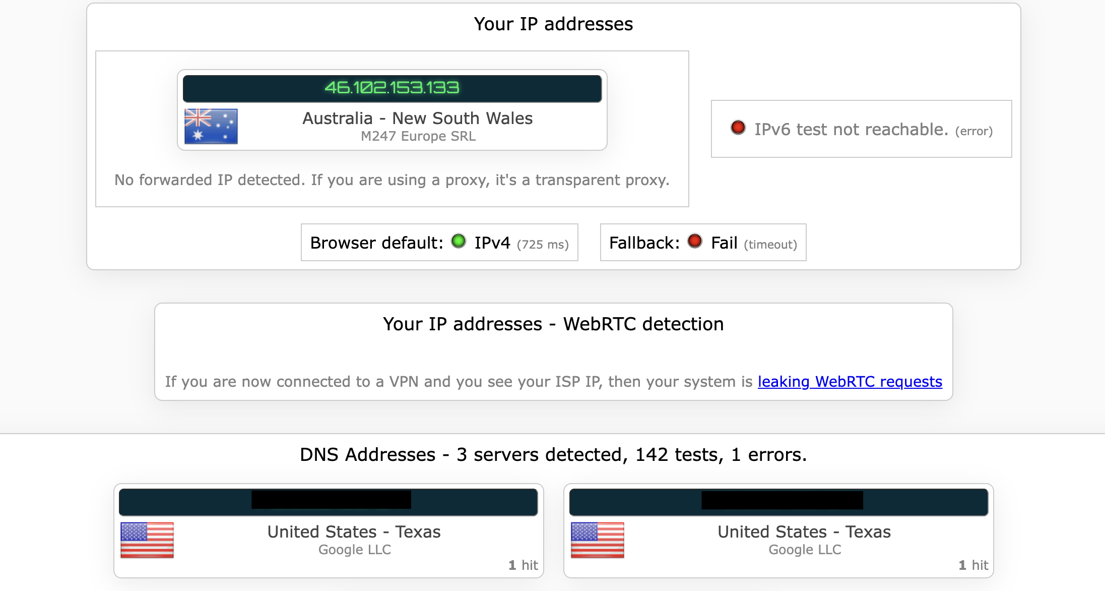FastestVPN's kill switch test results (fail).