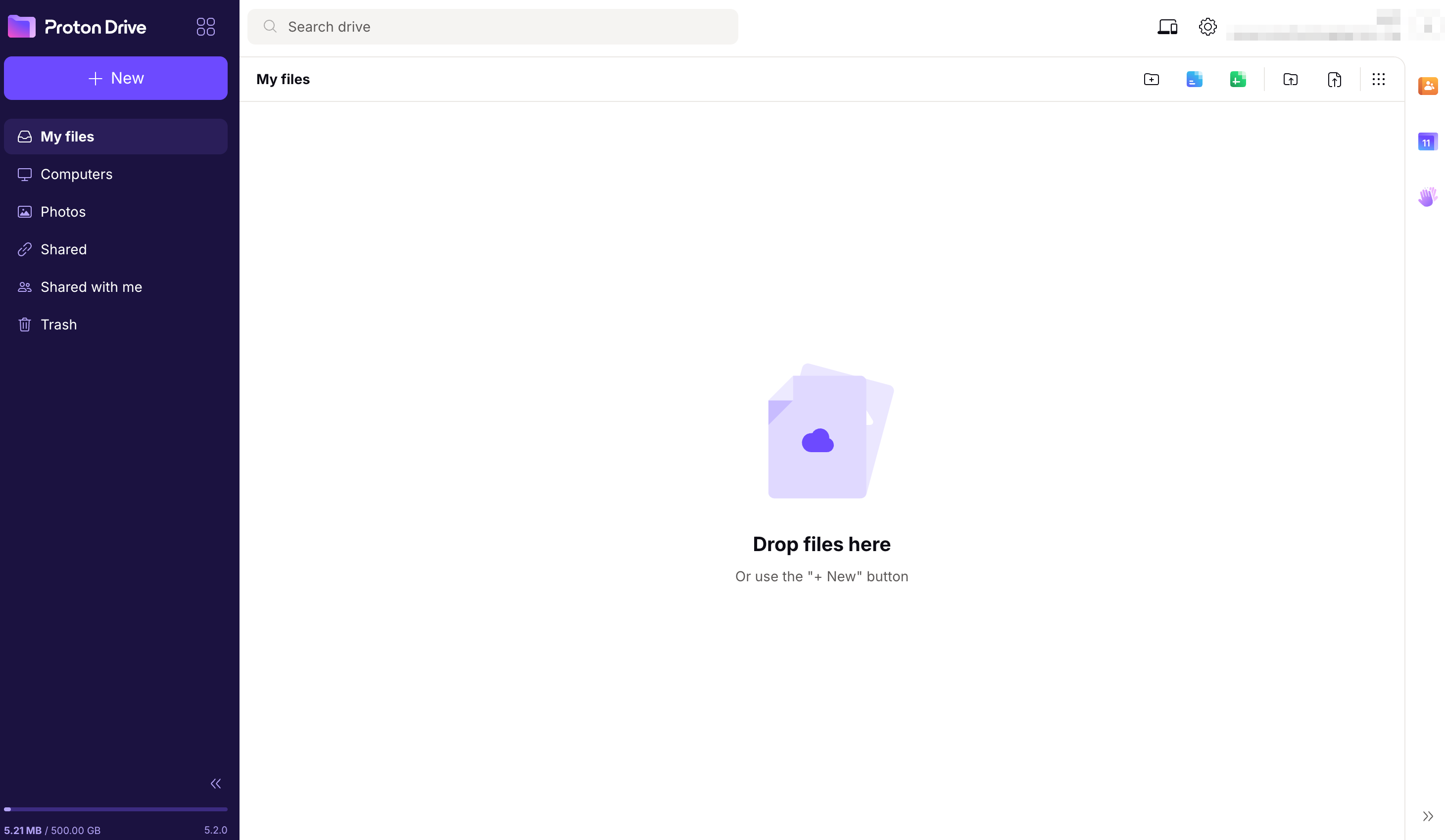 Proton Drive setup main dashboard