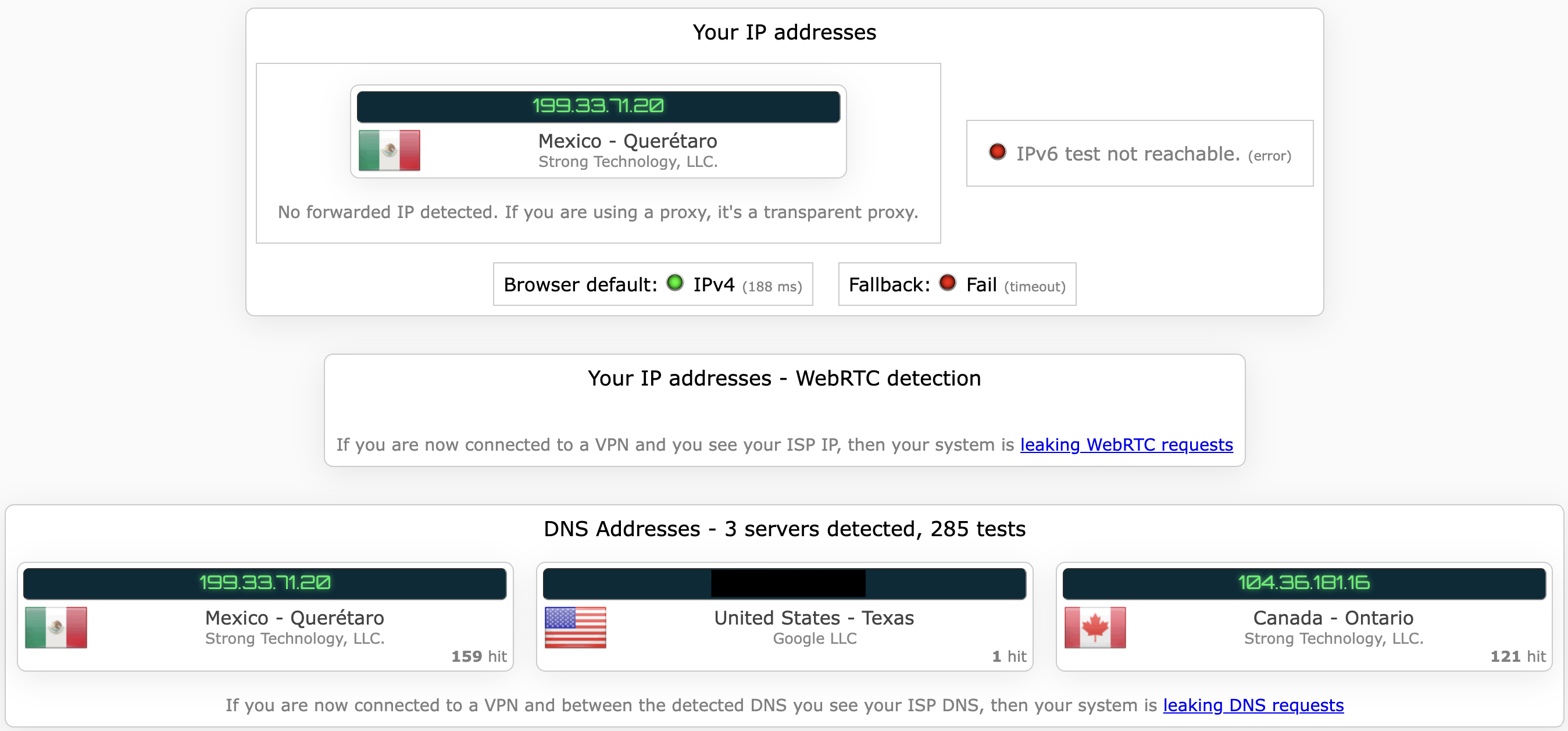 Bitdefender VPN's kill switch test results (fail)