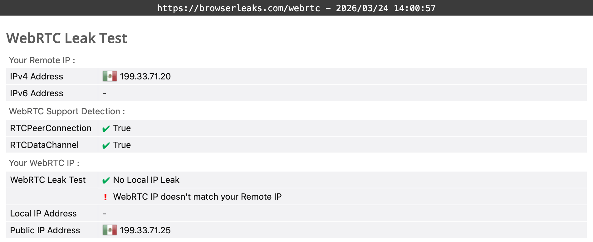 Bitdefender VPN's WebRTC leak test (partial pass)