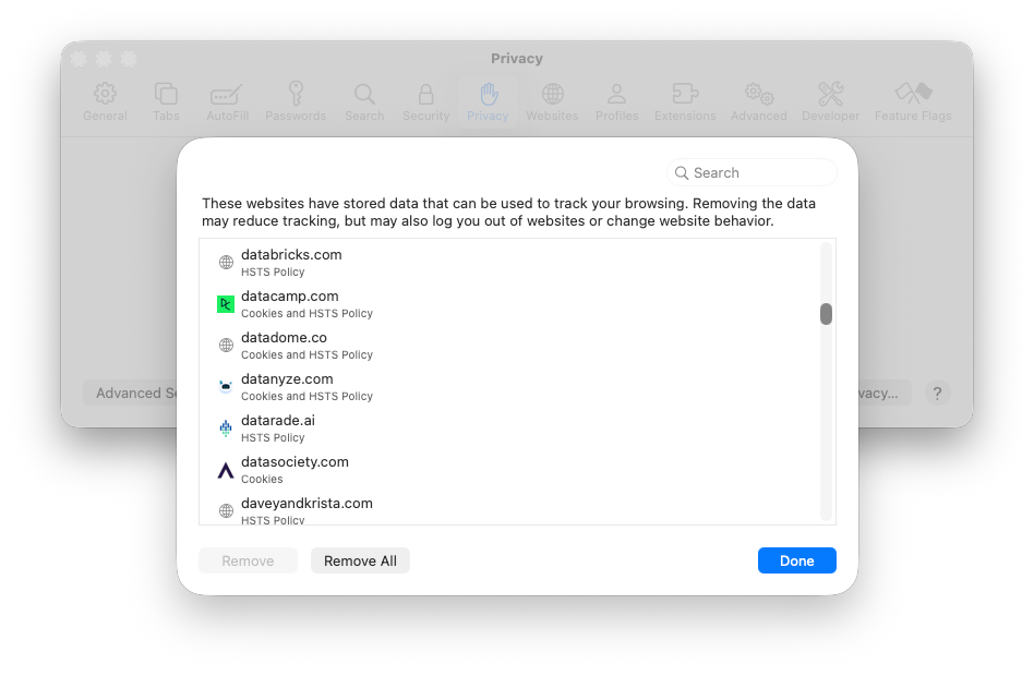 Clear cookies and cache on macOS
