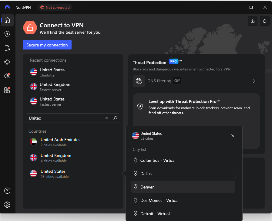 Select a NordVPN server