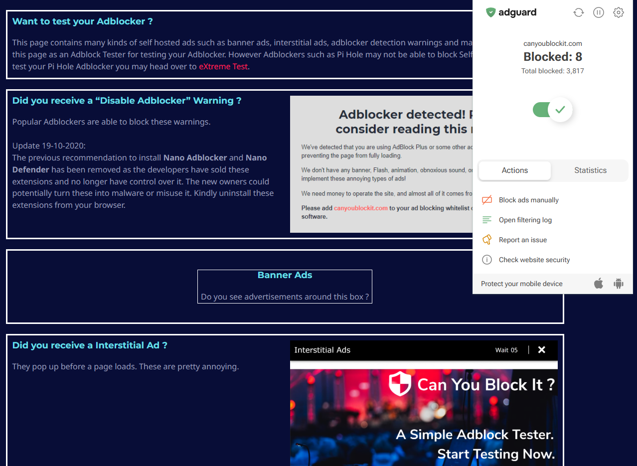 AdGuard's Can You Block It results (3/3). 
