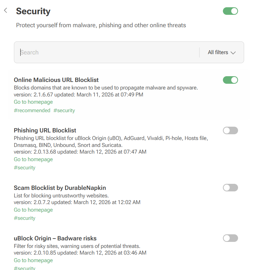 AdGuard security filters lists