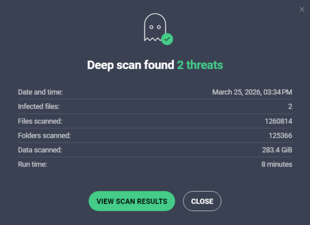 AVG Deep Scan detailed results