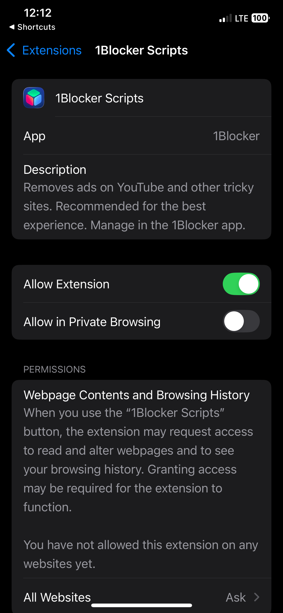 1Blocker setup on iPhone