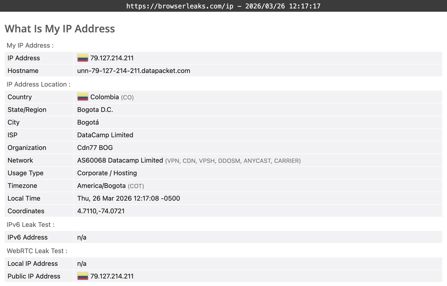 AVG Secure VPN's DNS leak test results (pass)