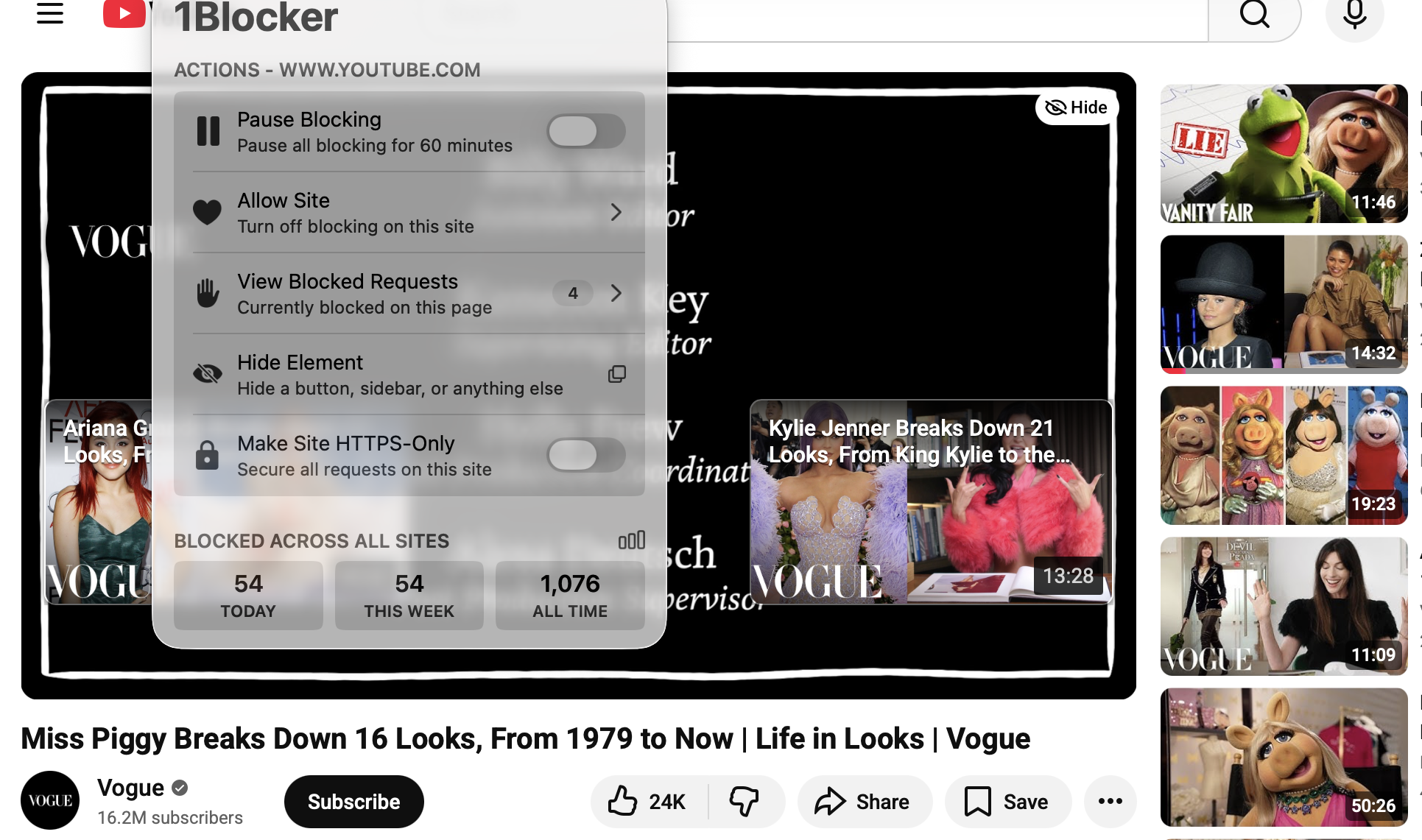 No ads on YouTube with 1Blocker enabled