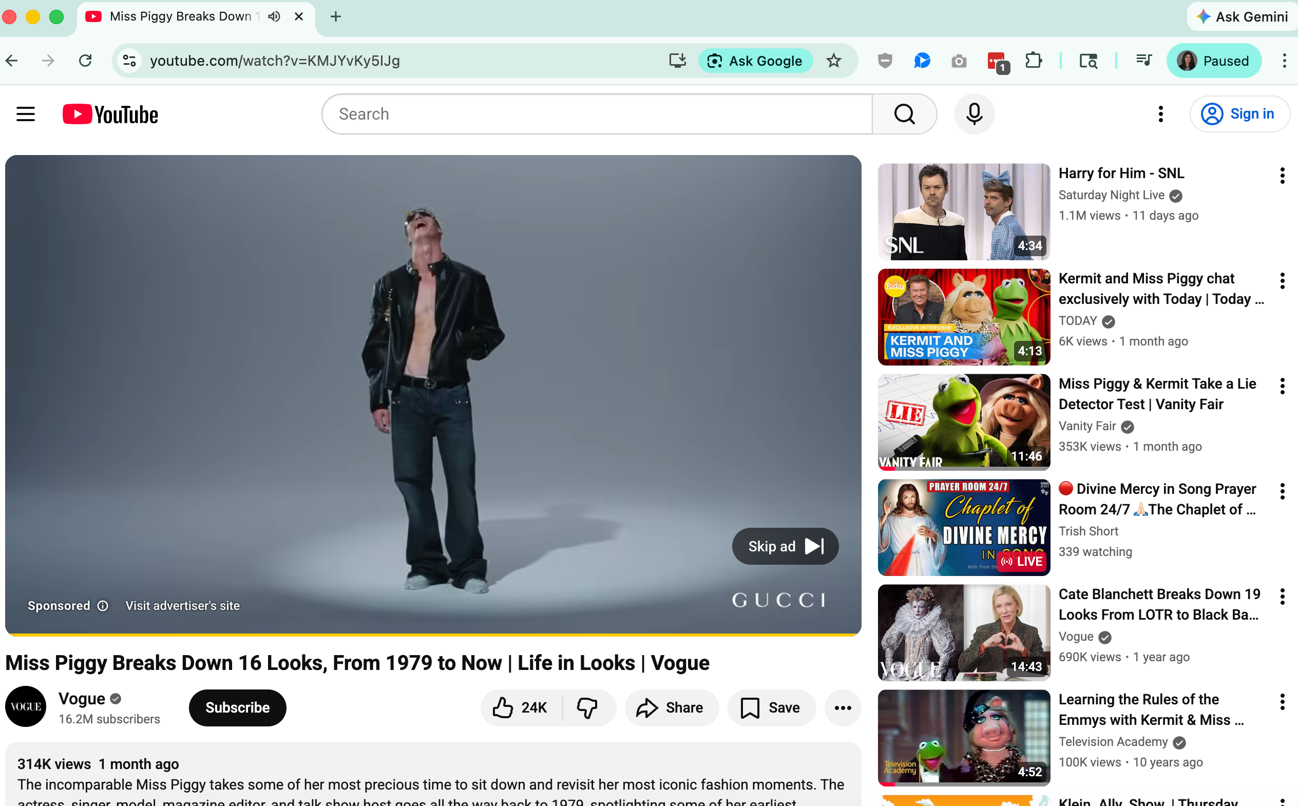 YouTube preroll ad with 1Blocker disabled