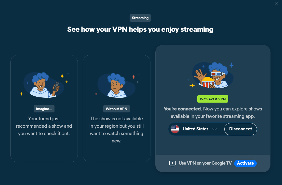 Avast SecureLine VPN guide on how to use the VPN for streaming