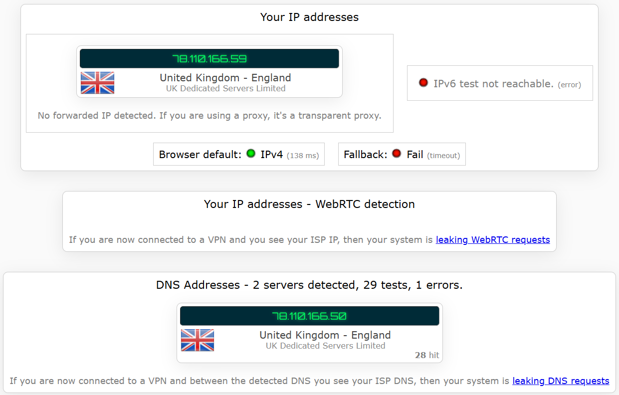 FrootVPN's kill switch test results (passed).
