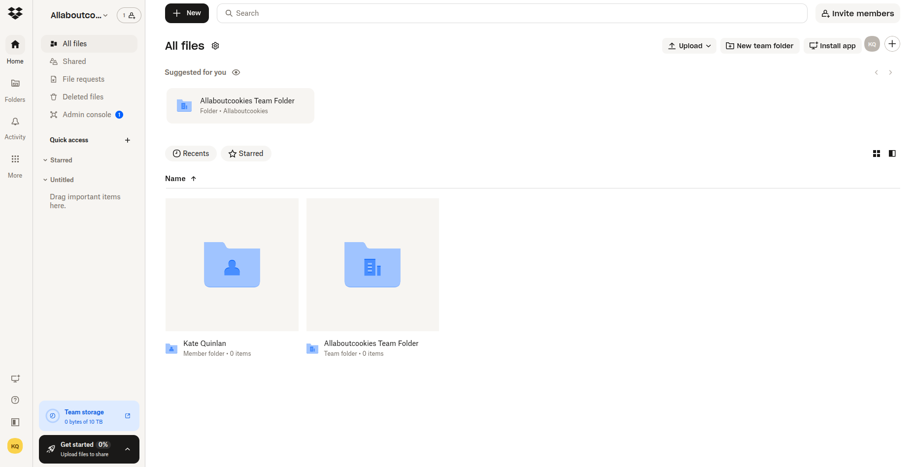 Dropbox main dashboard