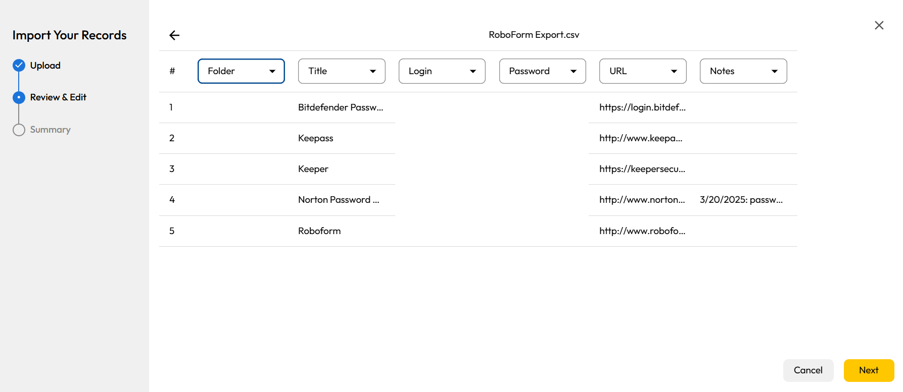 Keeper preview of imported items