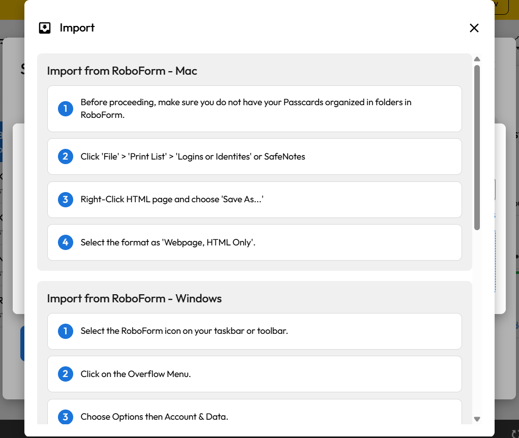 Keeper instructions on how to import from RoboForm