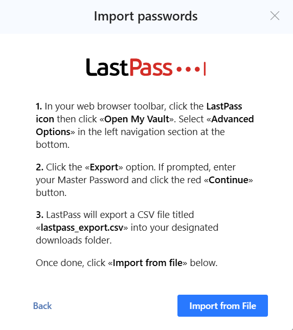 RoboForm explanation on how to import from LastPass