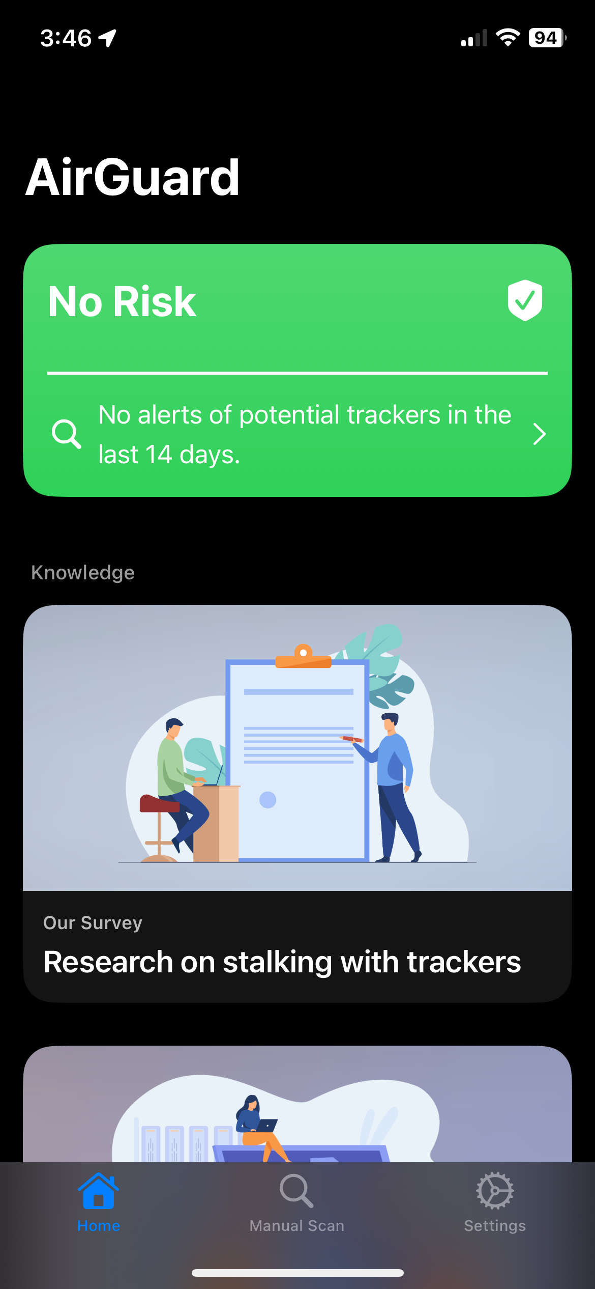 Running a tracker detection scan with AirGuard
