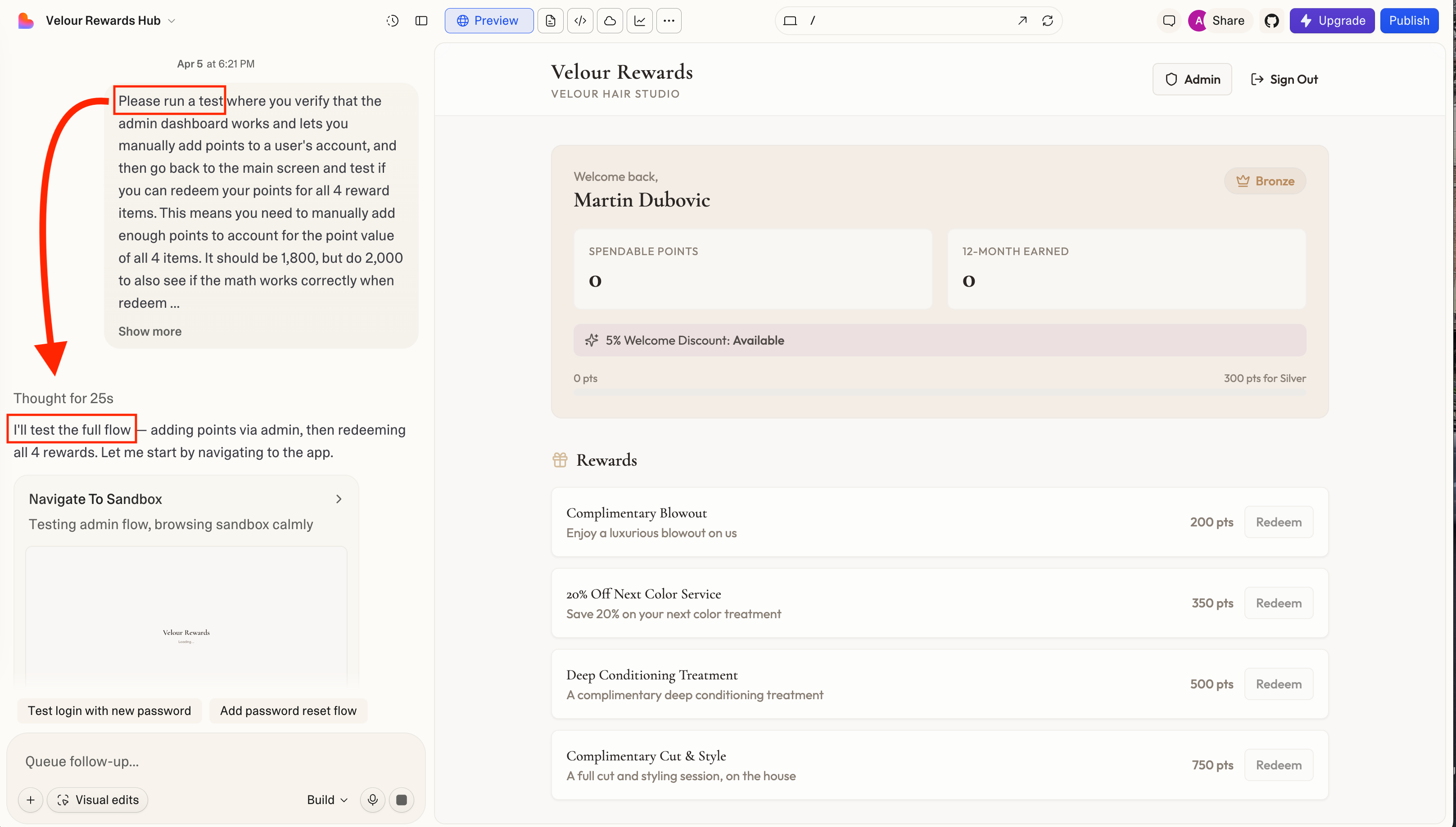 Lovable testing features