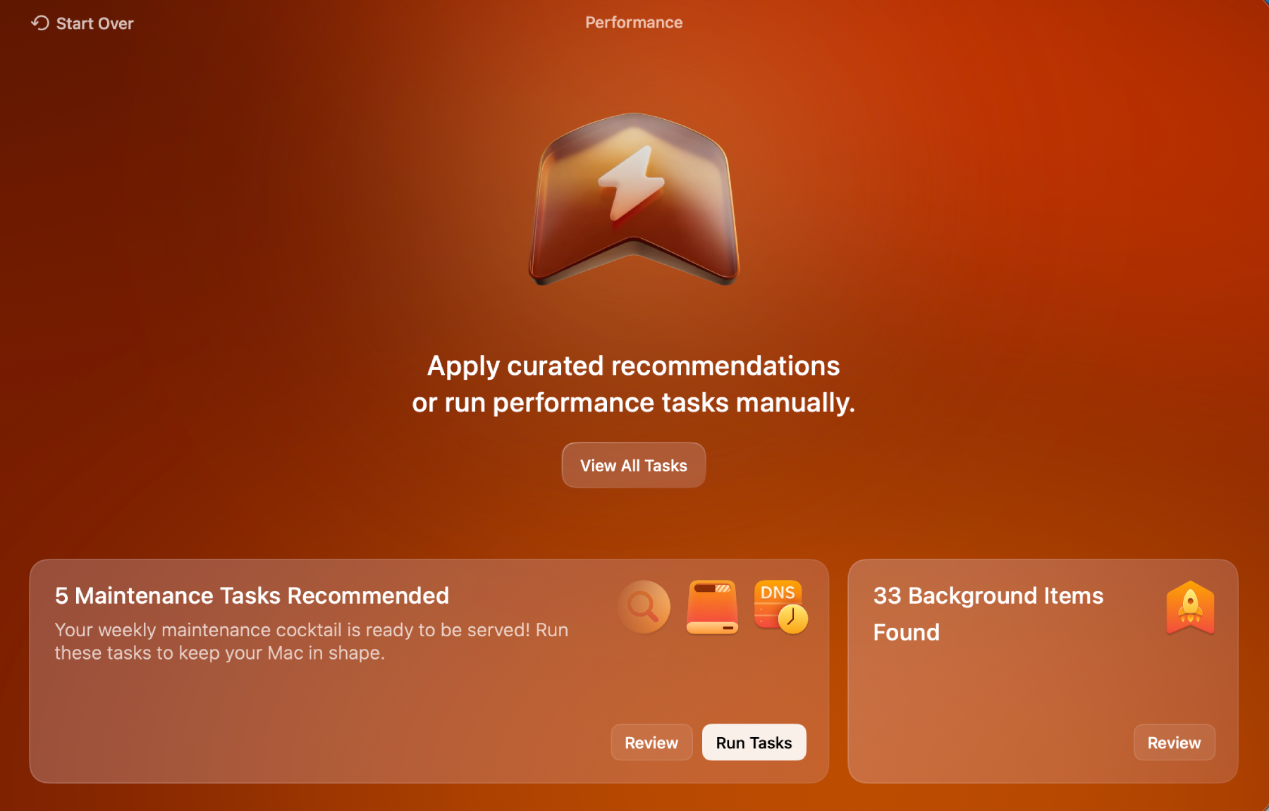 CleanMyMac performance scan results