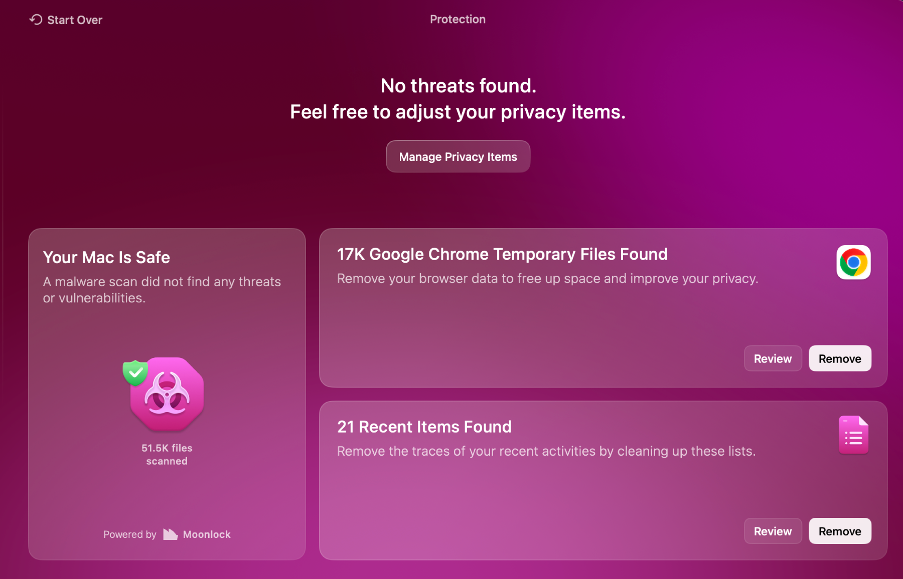 CleanMyMac Protection Scan results