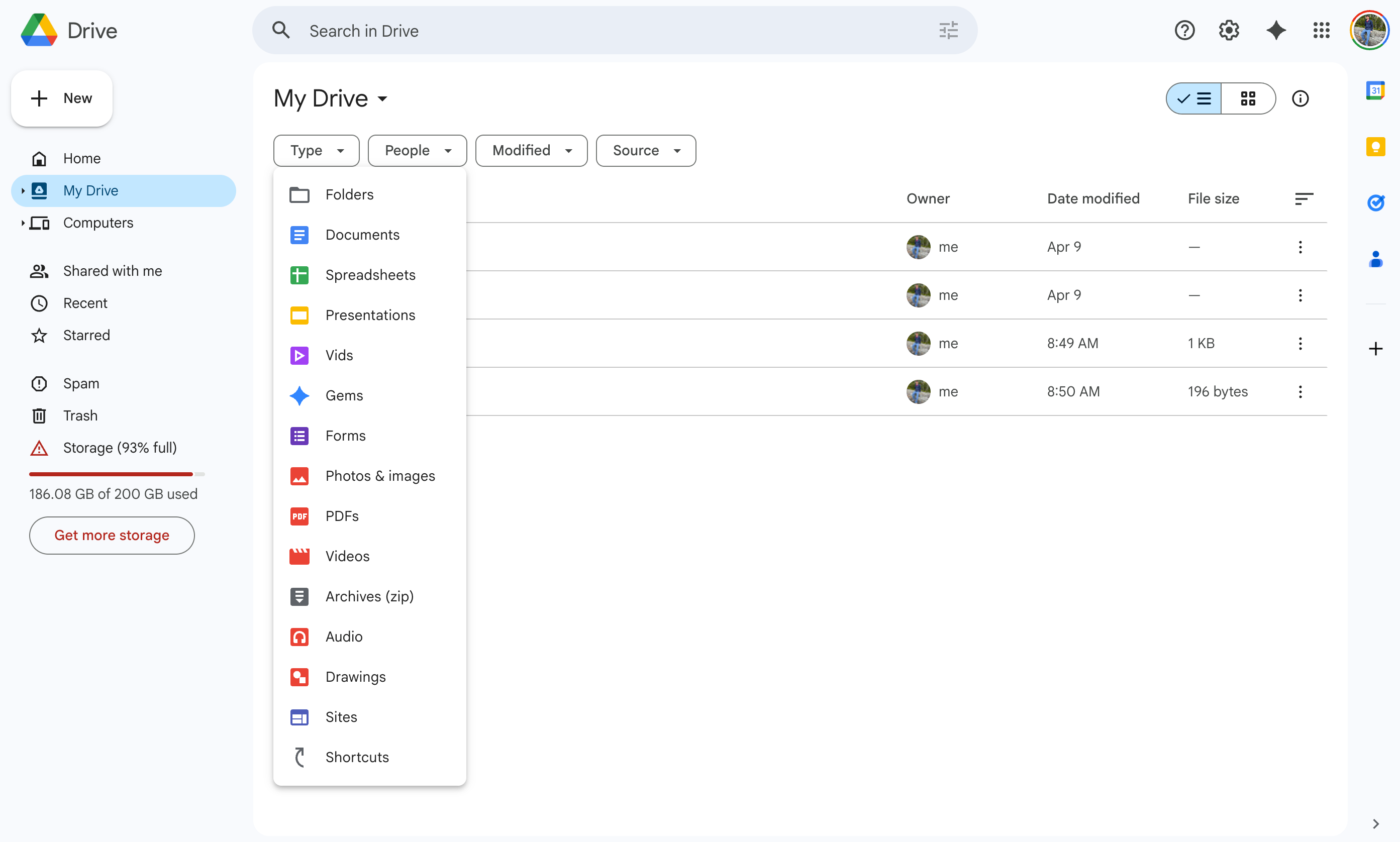 Filtering Google Drive