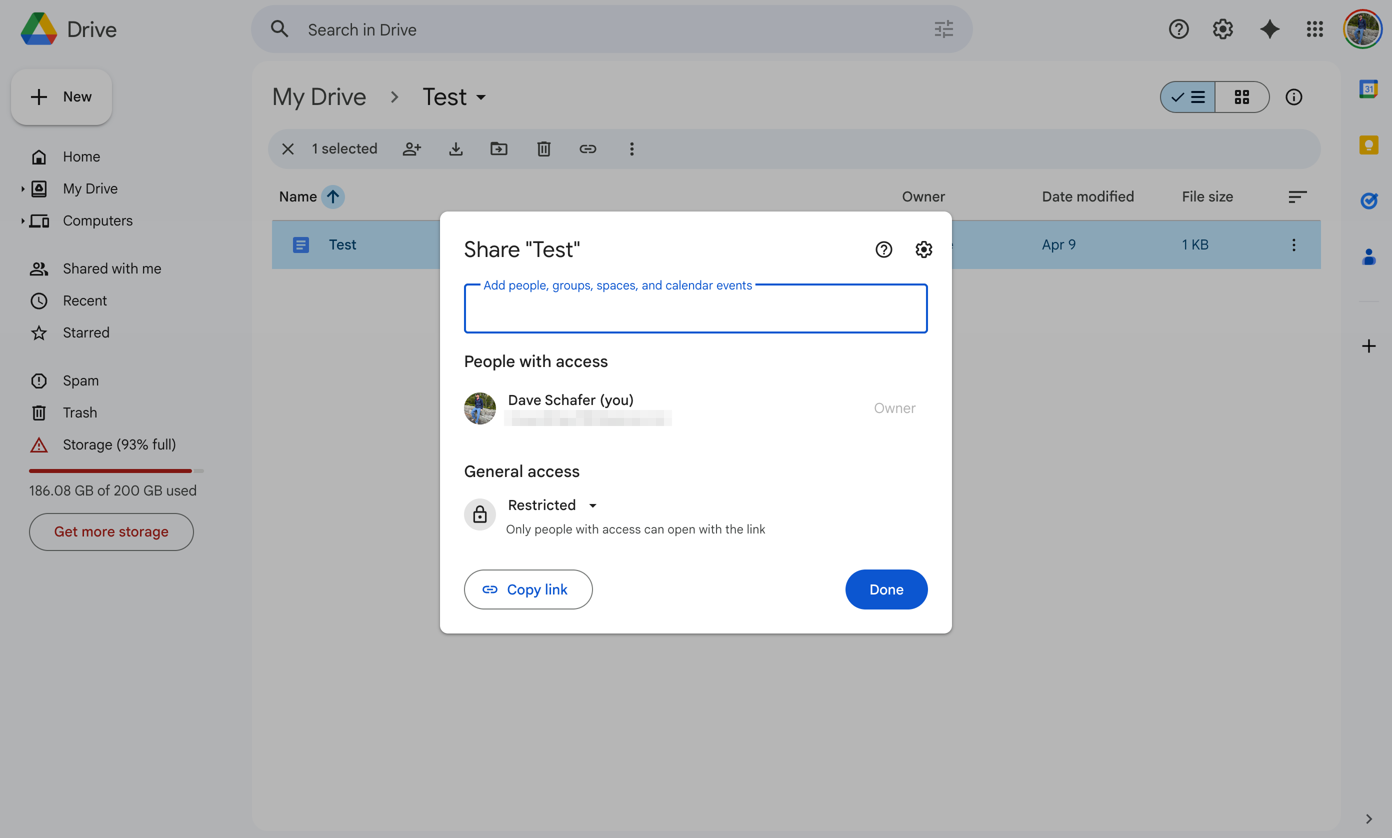 Sharing a file with Google Drive