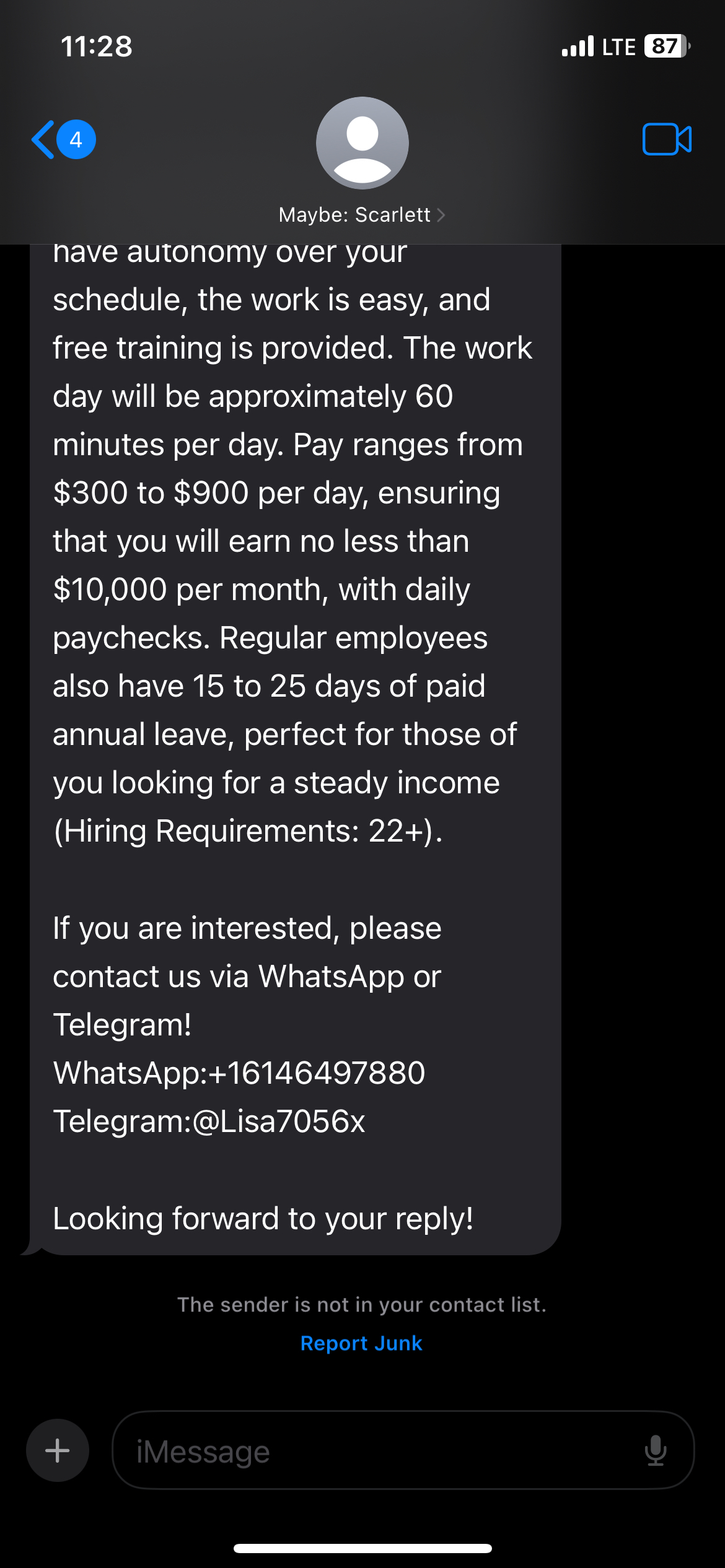 Another generic job scam text message