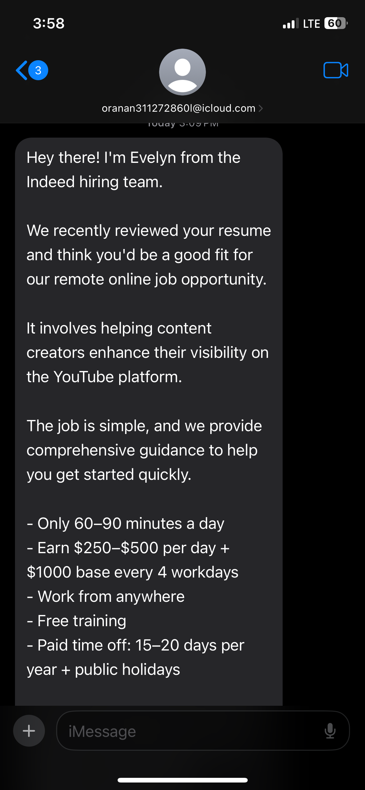 Real Indeed recruiter job scam text message