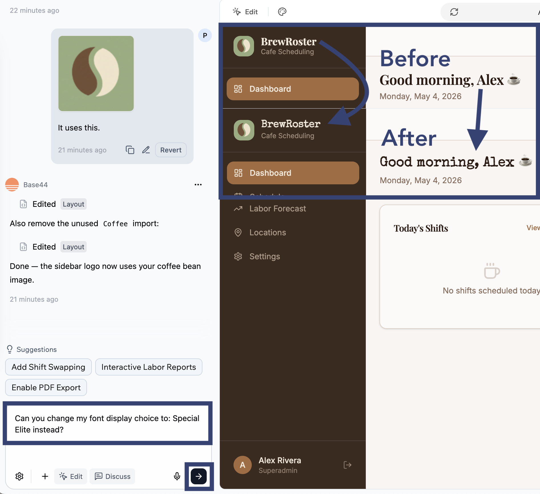 Changing app fonts in Base44