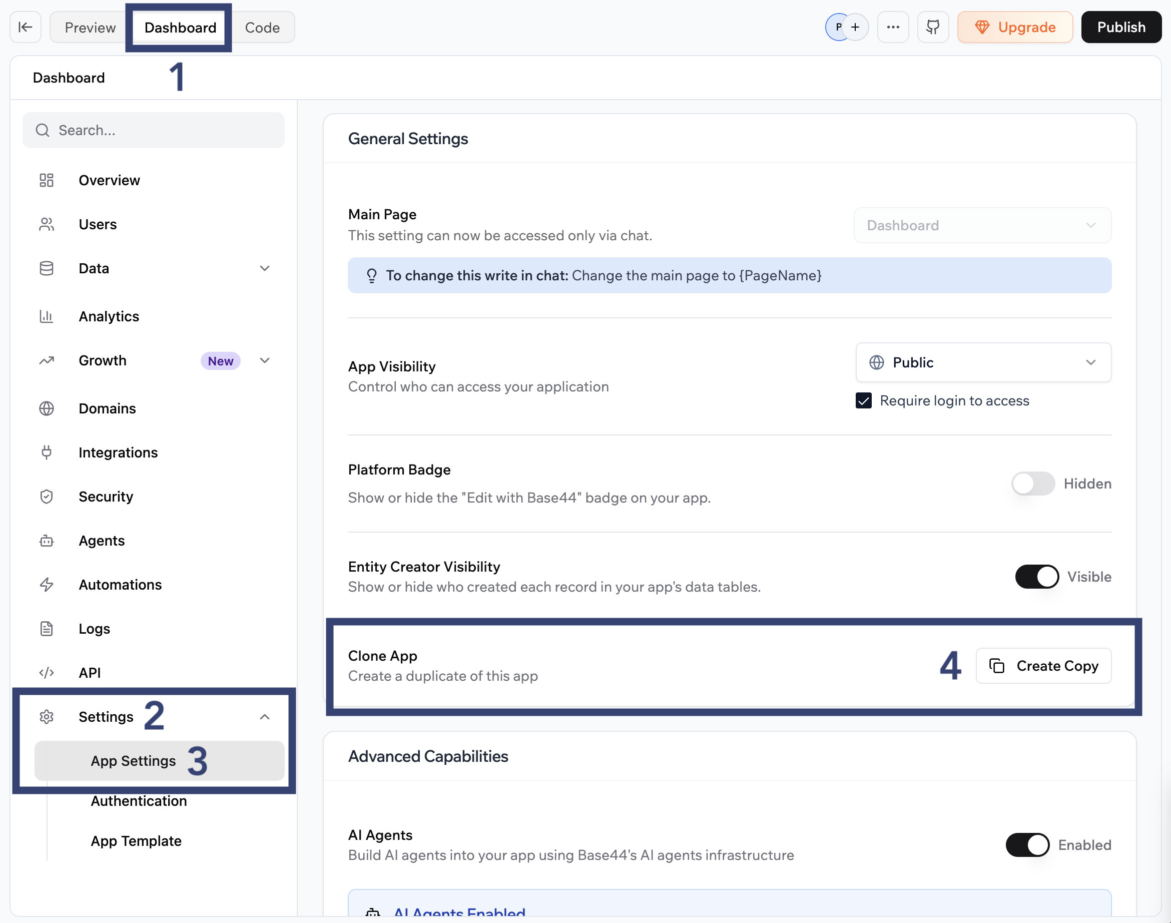 Access Clone App feature in Base44
