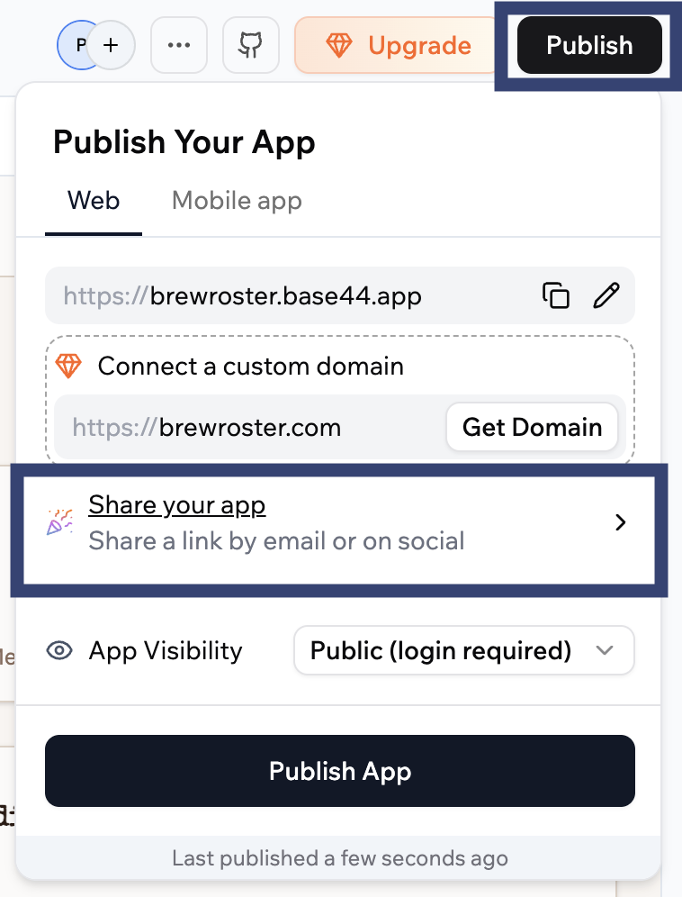 Share Base44 app after publishing