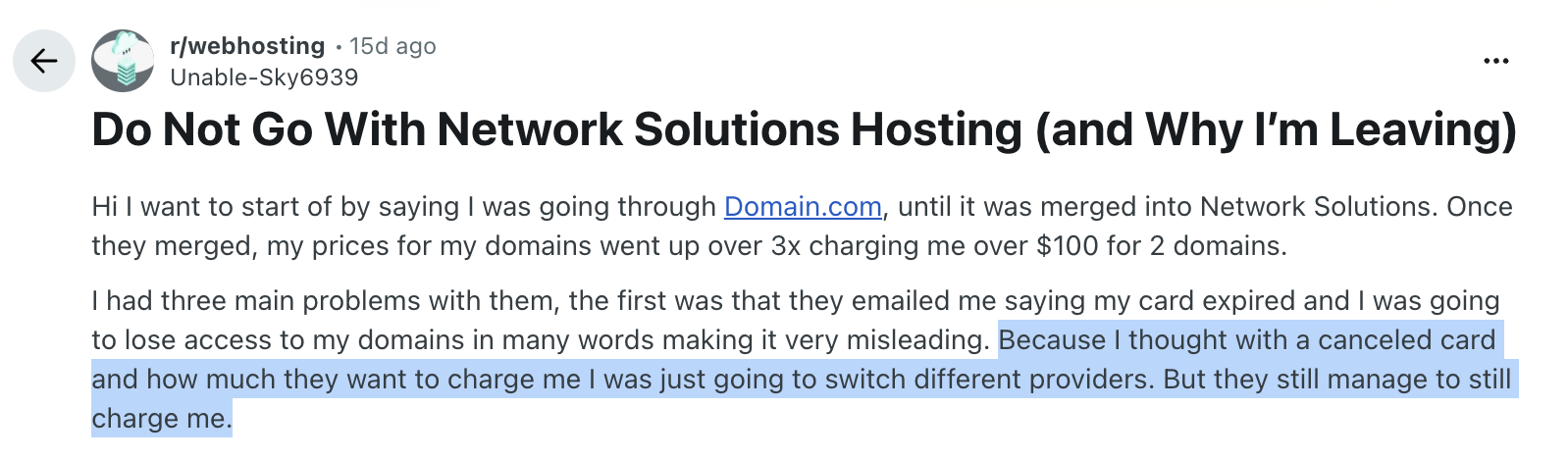 Network Solutions Reddit complaint