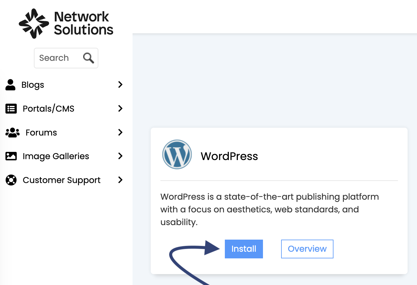 Network Solutions WordPress installation dashboard