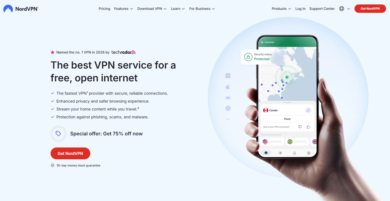NordVPN homepage.