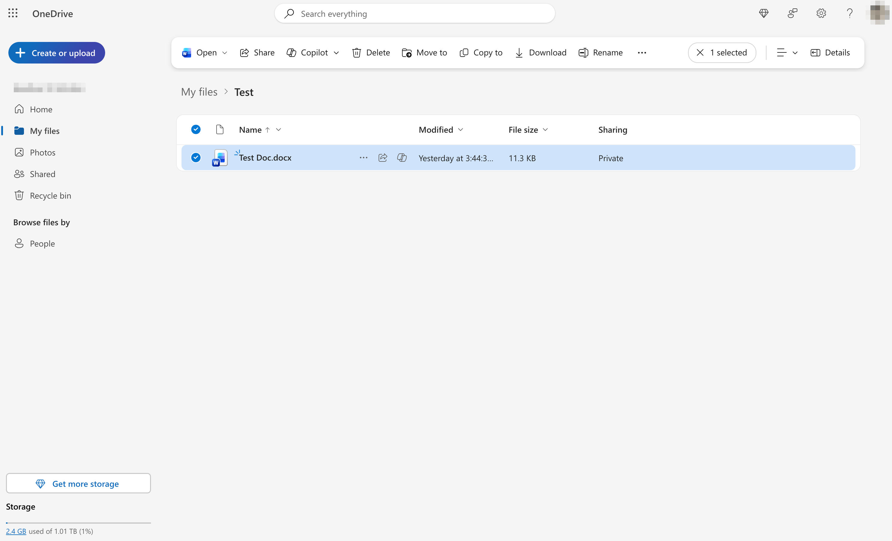 OneDrive file options