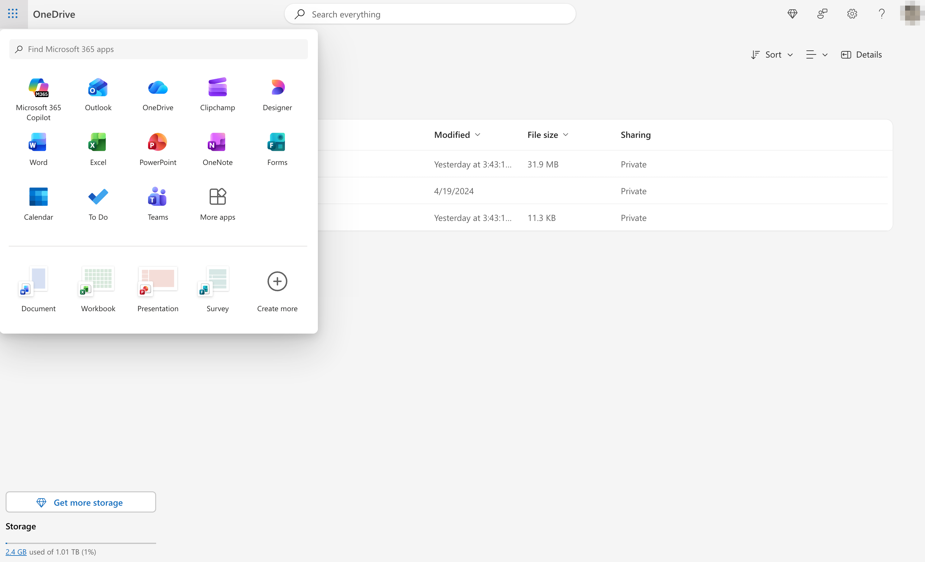 OneDrive includes Microsoft 365 apps