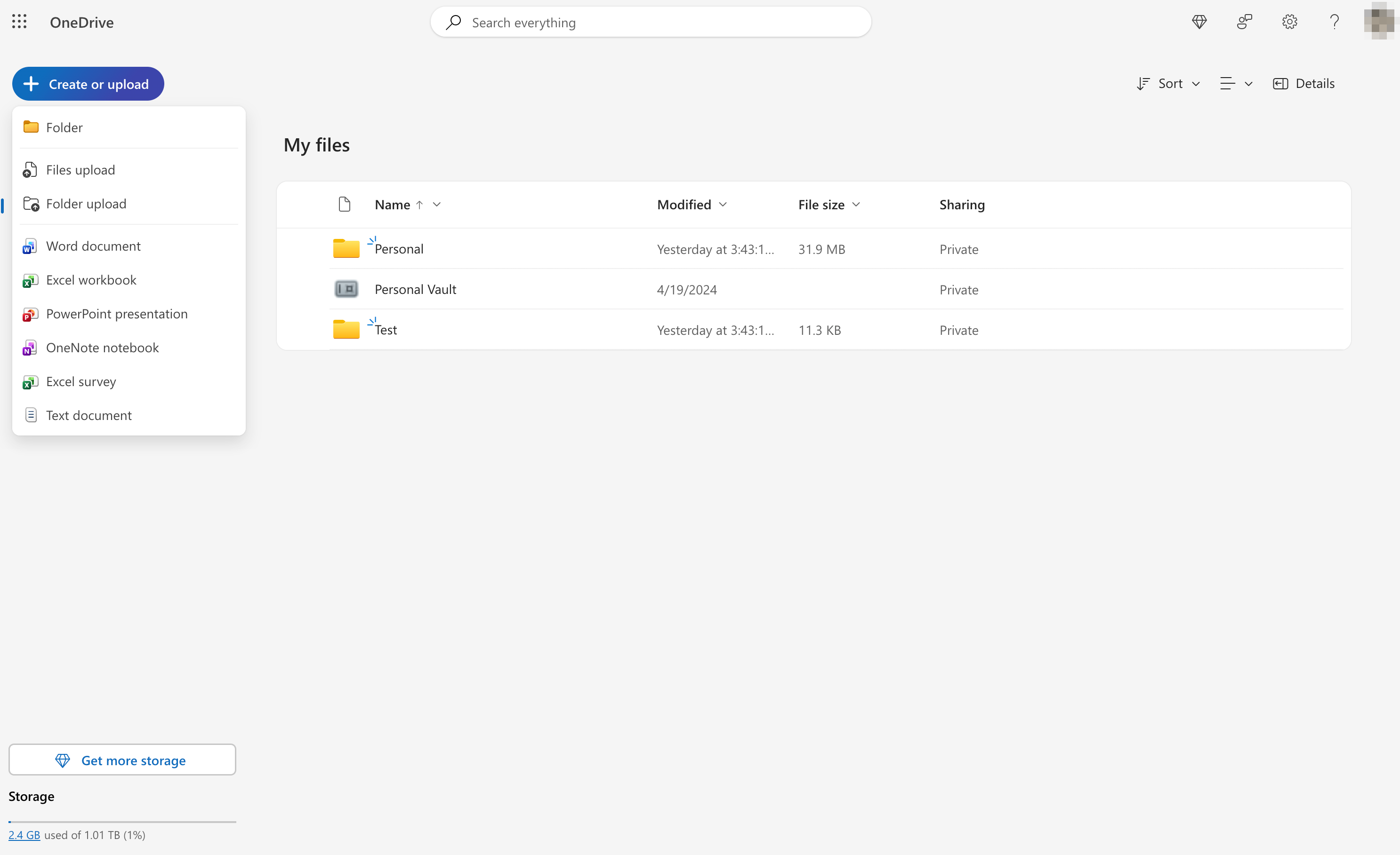OneDrive dashboard