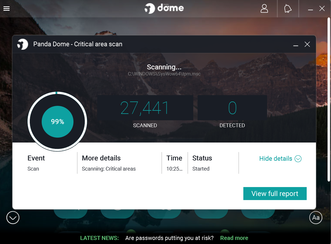 Panda Dome Critical Areas Scan in progress