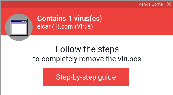 Pop-up from Panda Dome indicating a virus was found