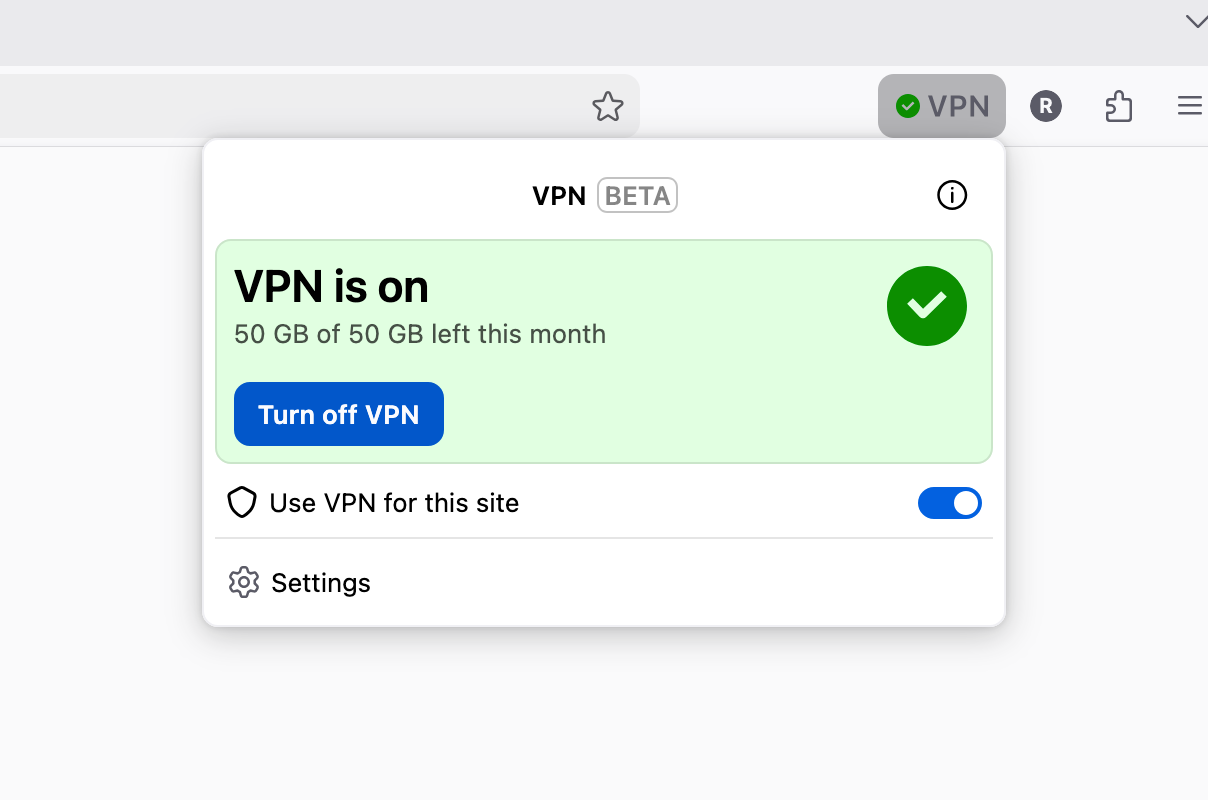 Toggle on Firefox VPN