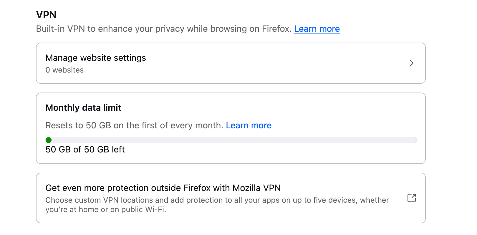 Firefox VPN data cap