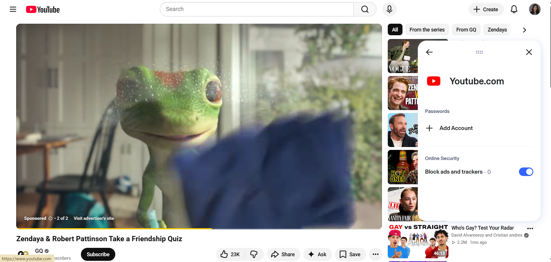 A YouTube video ad with Aura Ad Blocker enabled in the foreground