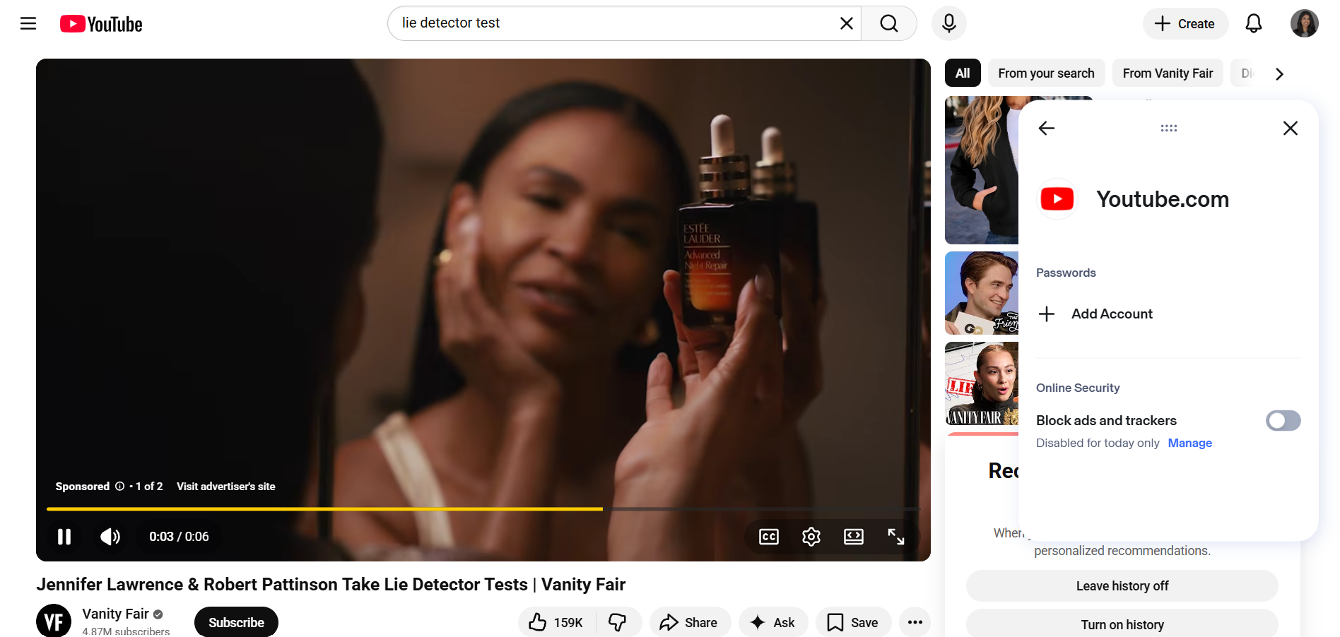A YouTube video ad with Aura Ad Blocker disabled in the foreground