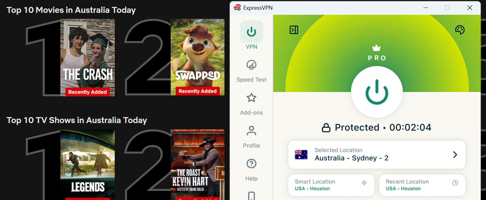 Netflix list of top shows and movies in Australia today with ExpressVPN in the foreground