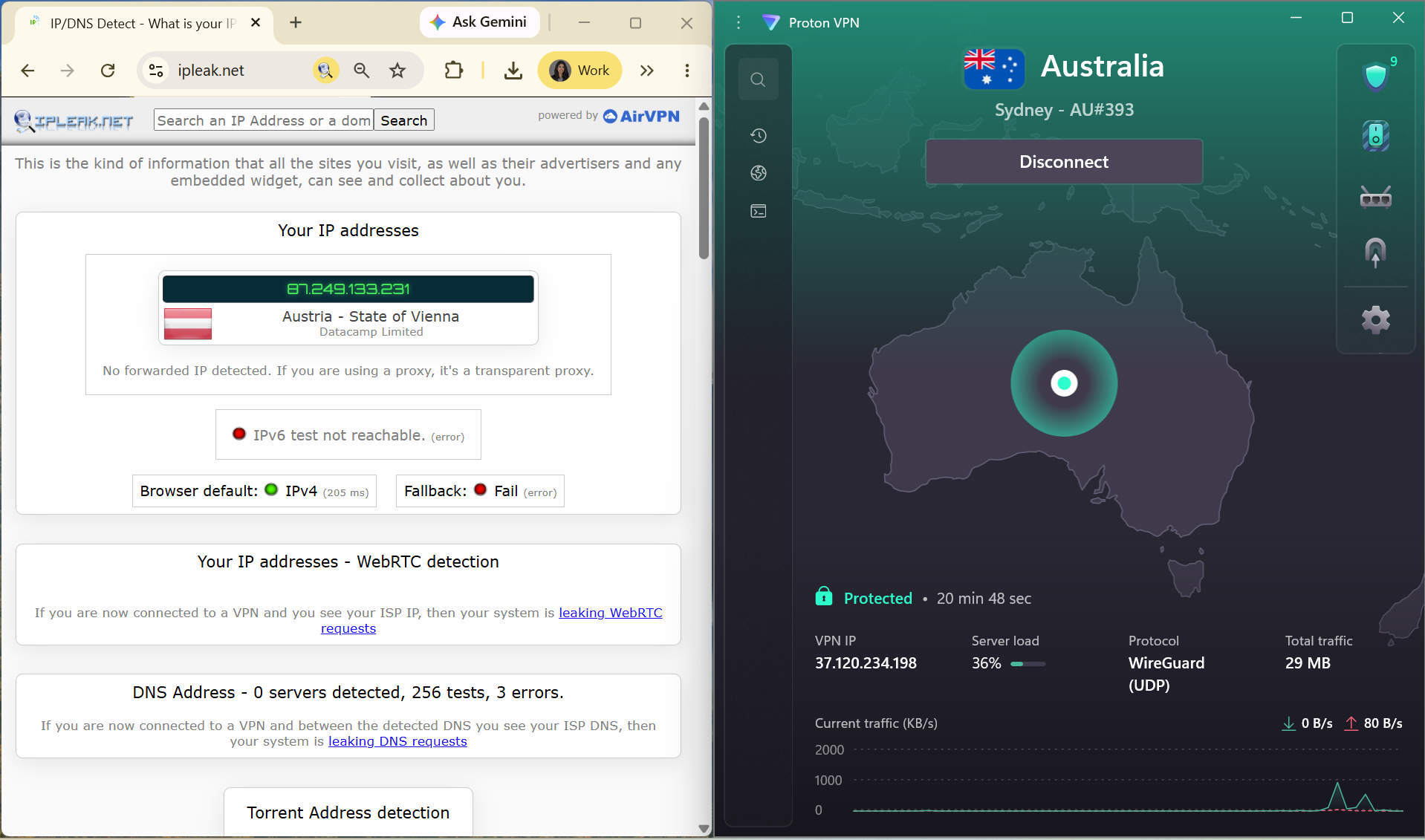 Proton VPN's kill switch test results (pass).