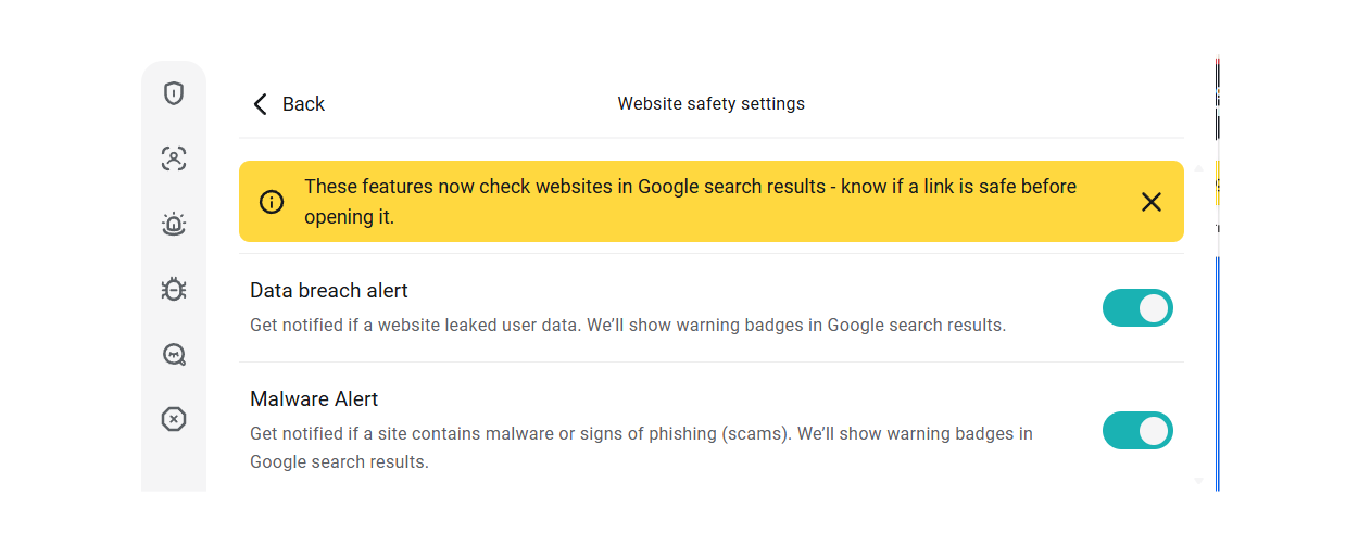 Surfshark browser extension website safety settings
