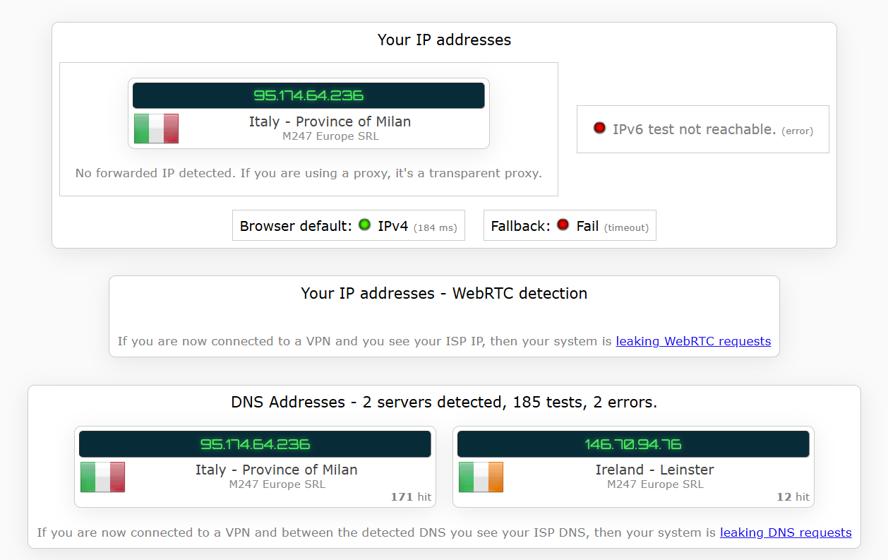 Surfshark's kill switch test results (pass).